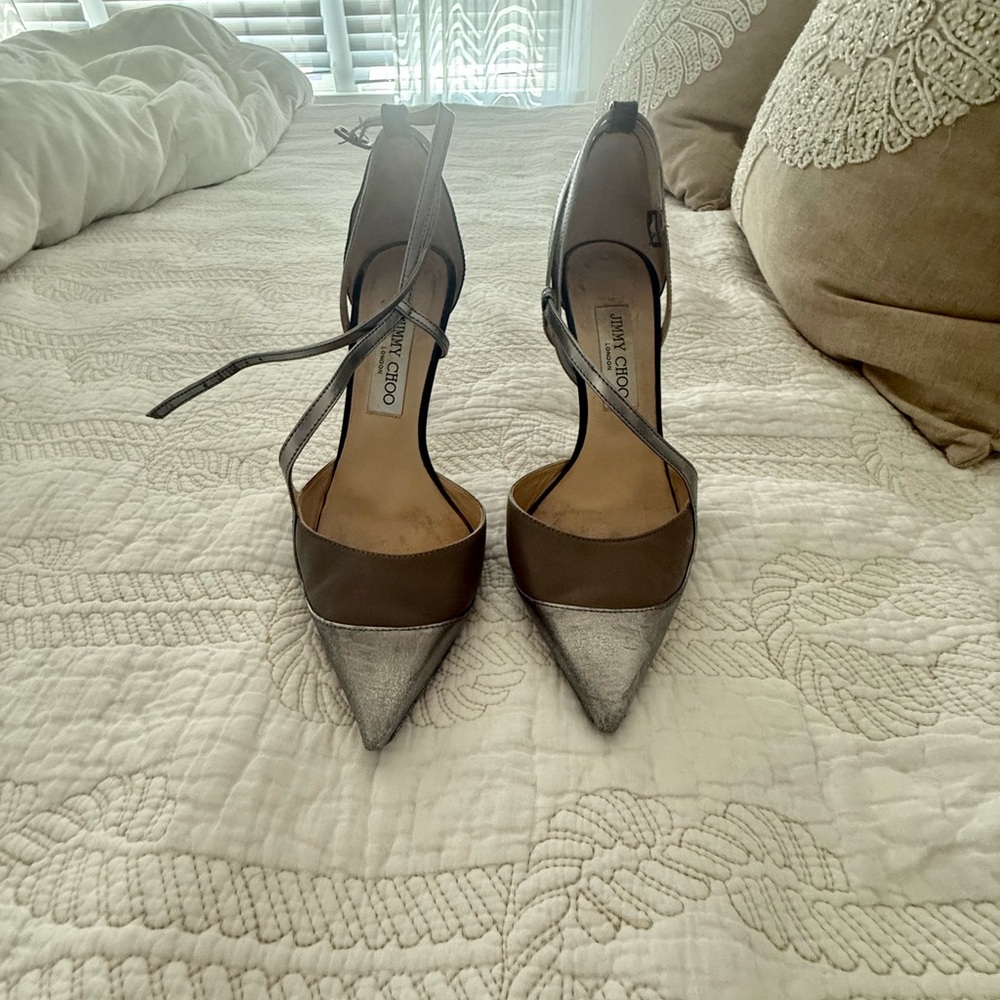 Jimmy Choo Silver and Brown Heels